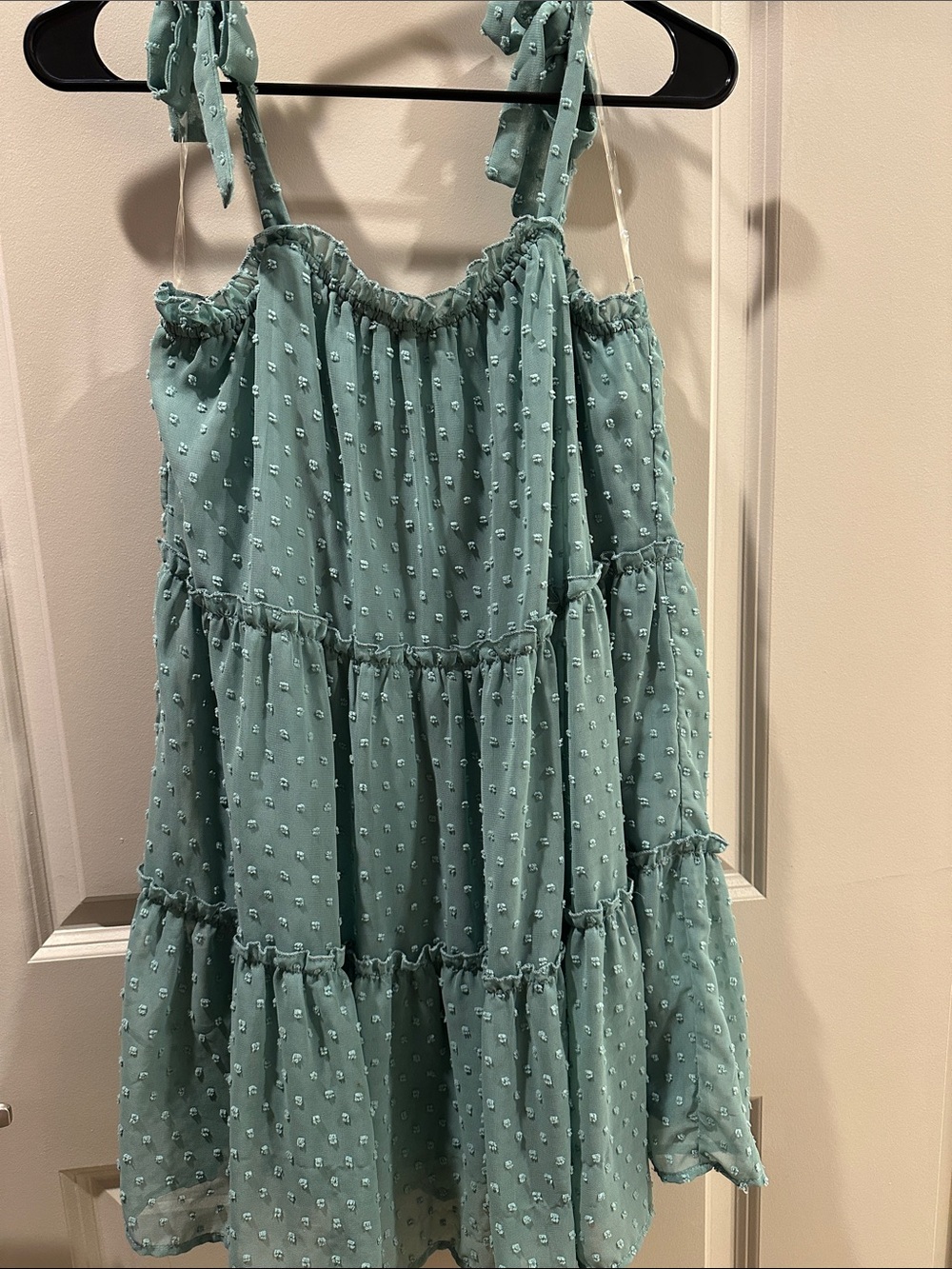 Trixxi Sage Green Ruffled Tiered Mini Dress with Tie Straps